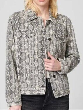 NWOT Blank NYC Snake Along Denim Trucker Print Jacket Gray/Cream Motif - M
